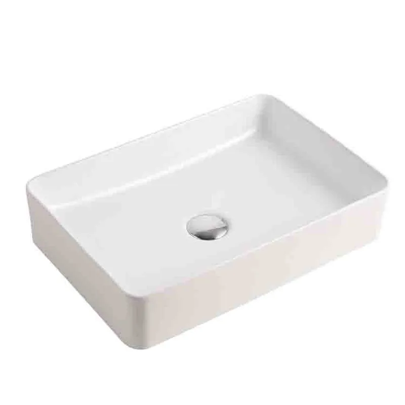 Home Bathroom Wash Basin - Rectangular Ceramic Vessel Sink Thin Rim