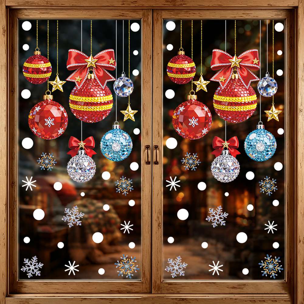 Home Bathroom Floor Tiles - Christmas Tree & Snowman Window Stickers