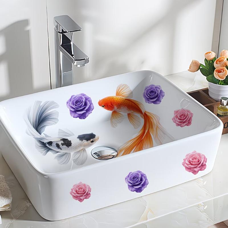New Lucky Koi Floral Washbasin - Home Bathroom Wash Basin 评论和价格