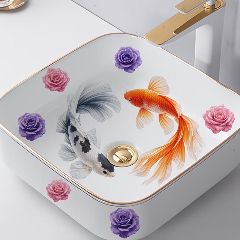 New Lucky Koi Floral Washbasin - Home Bathroom Wash Basin 评论和价格