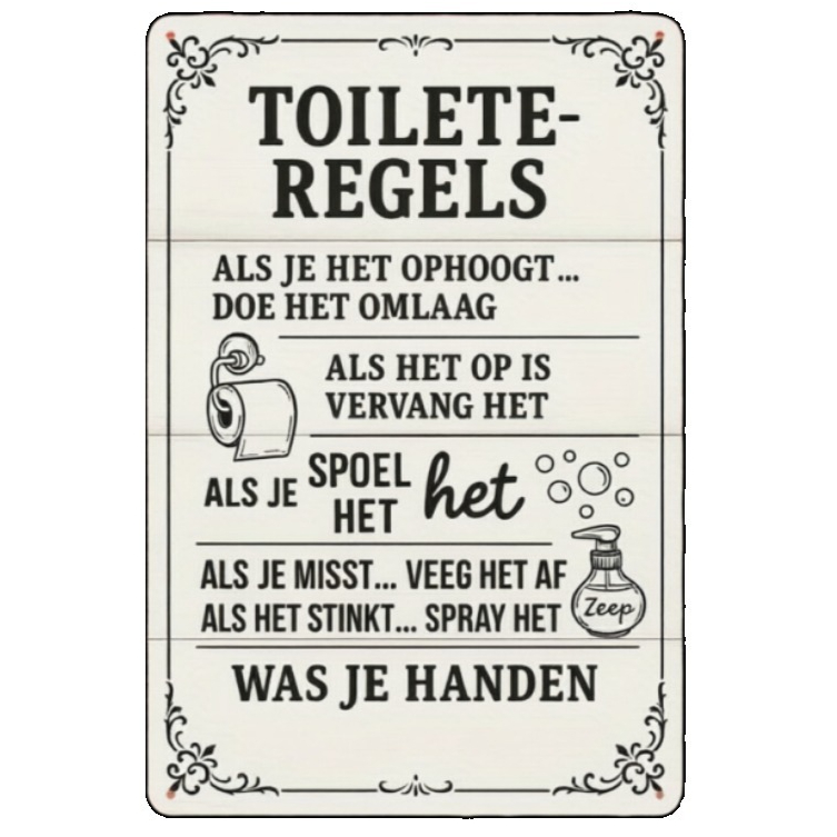 2D Dutch Bathroom Rules Metal  - Home Bathroom Etiquette 评论和价格